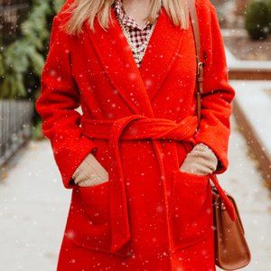 JCrew Mercantile Red Wool Blend Coat - S (missing belt)